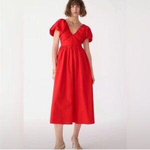 NWOT J Crew Organic Cotton Poplin Cecily Red Midi Dress 12